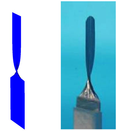 Three-dimensional xfem (extended finite-element code) was implemented in geos (hydraulic fracturing simulation code) in fy16. this capability supports accurate tracking of complex, fully three-dimensional fracture propagation. here we compare the geos solution for a twisting, propagating crack (left) with an experimental result (right).