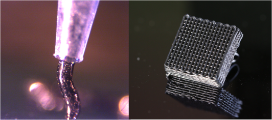 Printing continuous-fiber architectures in real time. microscopic nozzles print high-resolution structures from carbon-fiber-loaded thermoset 