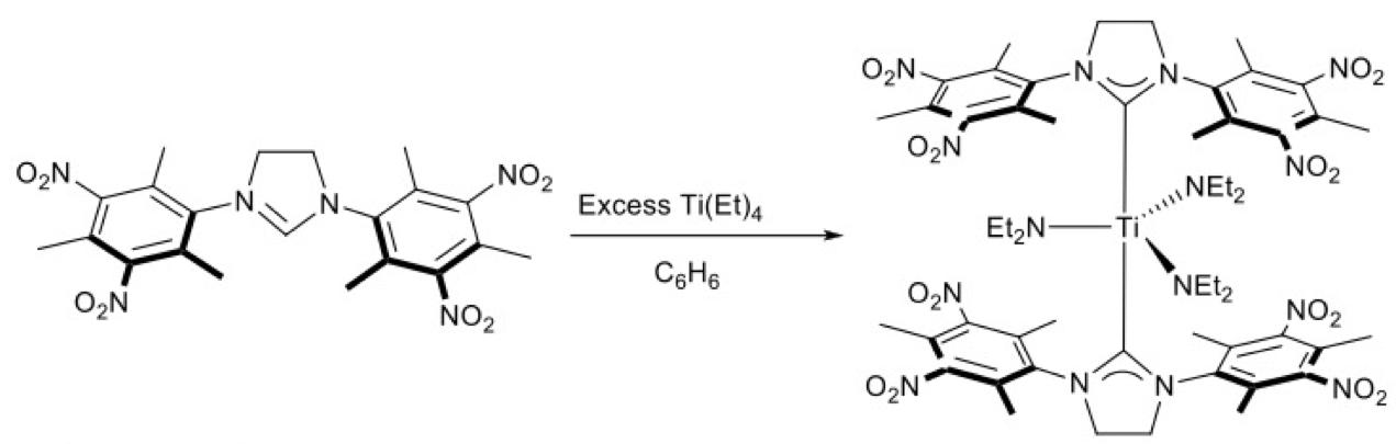Figure 4. Reaction scheme for generating the intramolecular complex between titanium and the energetic N-heterocyclic carbene ligand.