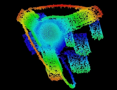 computer rendering that represents a shocked diamond as a pore collapses under pressure